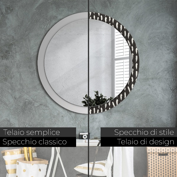 Round printed mirror Feathers