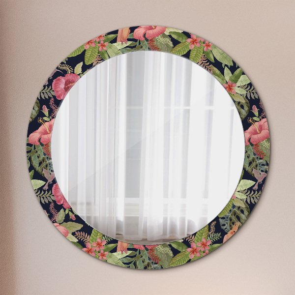 Circle decorative mirror Hibiscus flowers