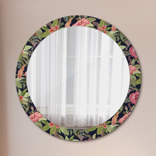 Circle decorative mirror Hibiscus flowers
