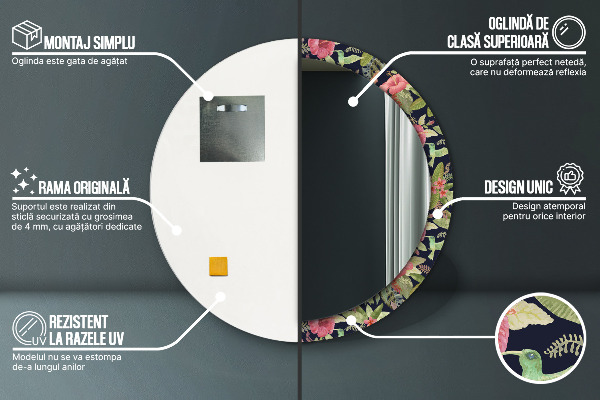 Circle decorative mirror Hibiscus flowers