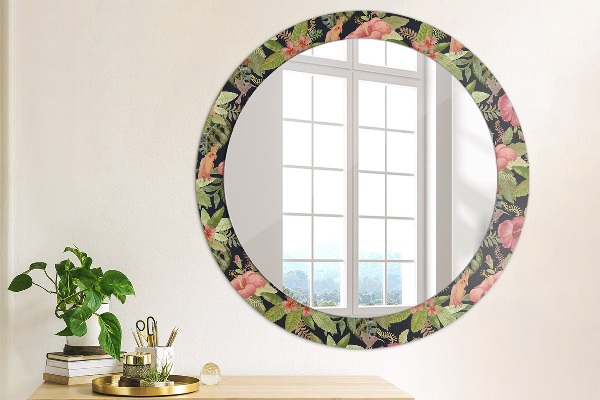 Circle decorative mirror Hibiscus flowers