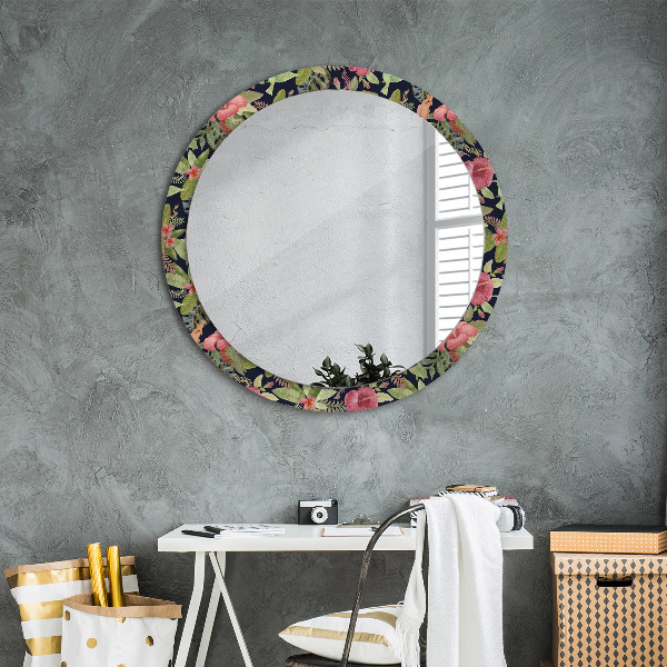 Circle decorative mirror Hibiscus flowers