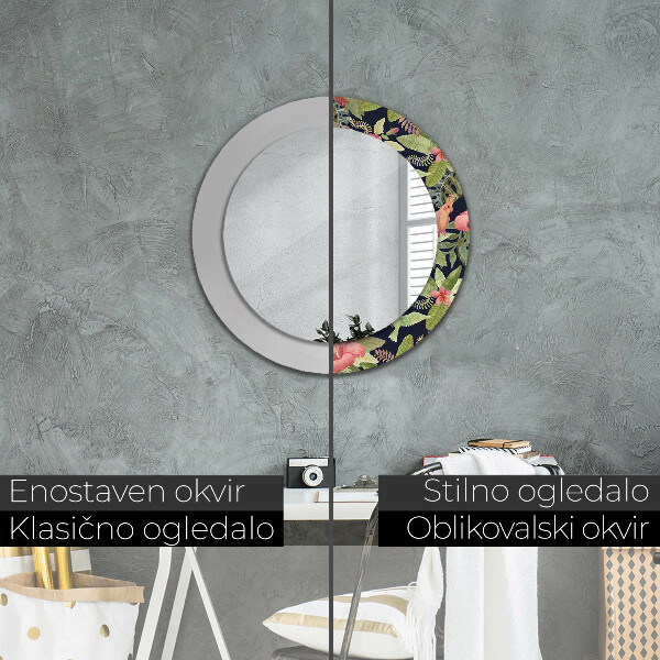 Circle decorative mirror Hibiscus flowers