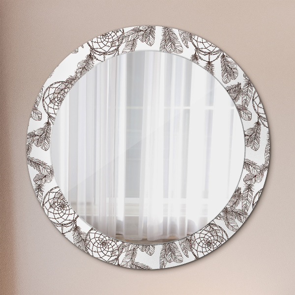 Round wall mirror design Dreamcatcher feathers