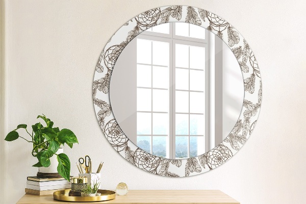 Round wall mirror design Dreamcatcher feathers