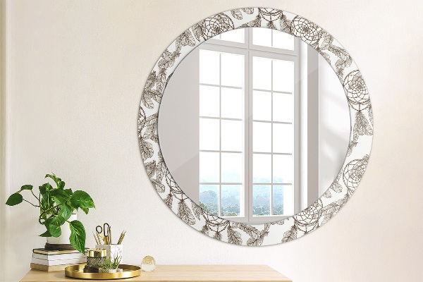Round wall mirror design Dreamcatcher feathers