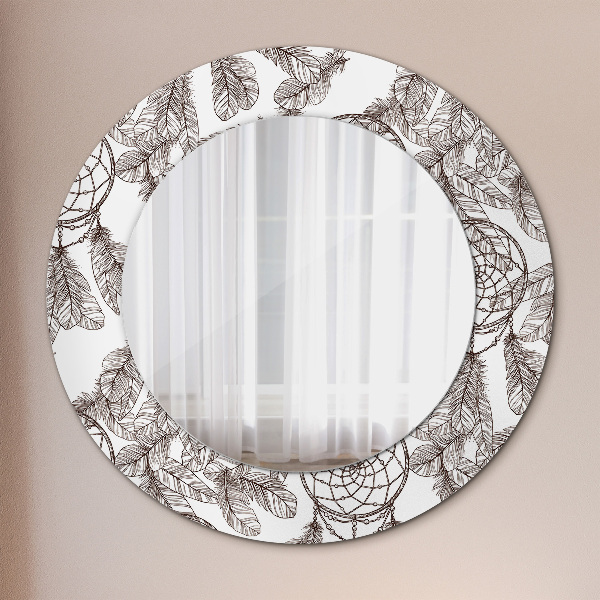 Round wall mirror design Dreamcatcher feathers
