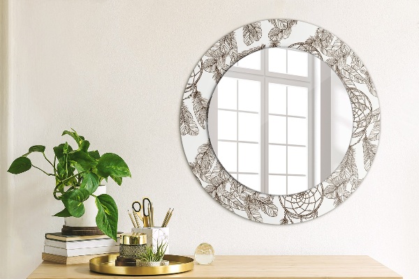 Round wall mirror design Dreamcatcher feathers