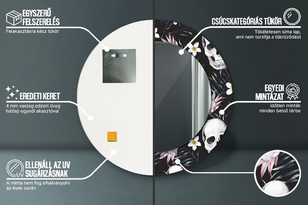 Round decorative mirror Skull flowers