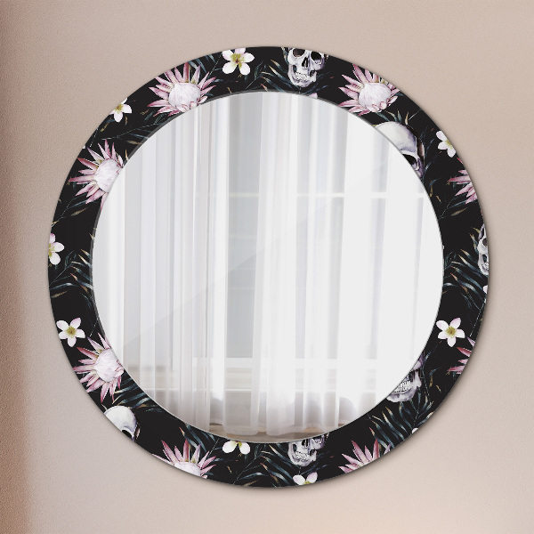 Round decorative mirror Skull flowers