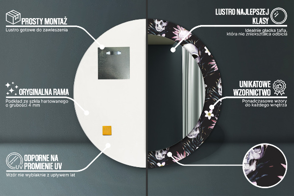 Round decorative mirror Skull flowers