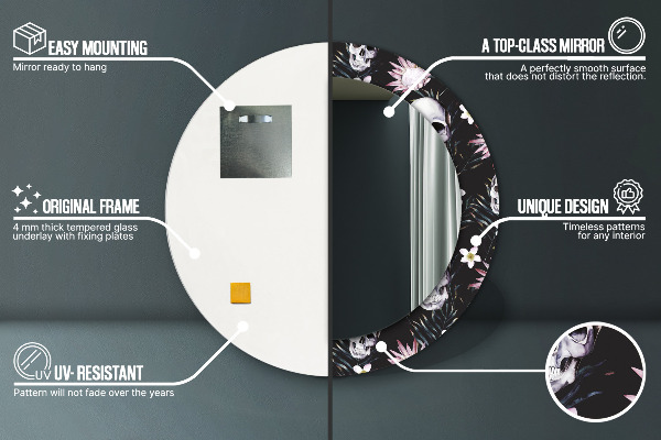 Round decorative mirror Skull flowers