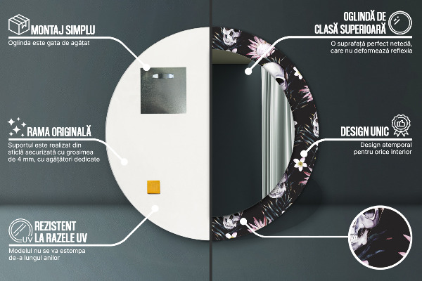 Round decorative mirror Skull flowers