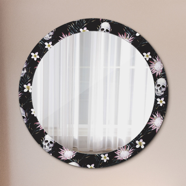 Round decorative mirror Skull flowers