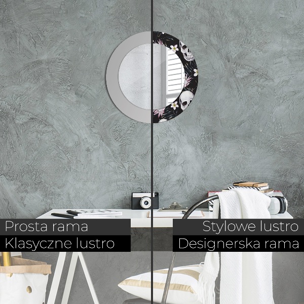 Round decorative mirror Skull flowers