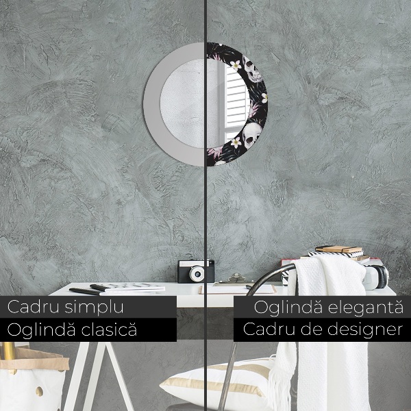 Round decorative mirror Skull flowers