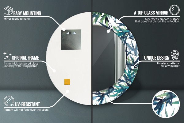 Round mirror frame with print Blue palm trees