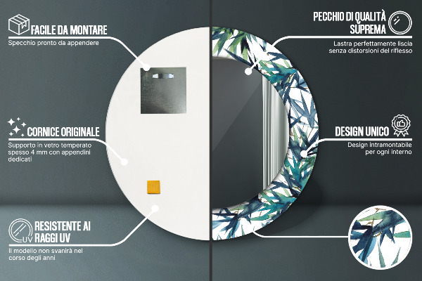 Round mirror frame with print Blue palm trees