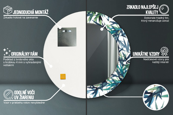 Round mirror frame with print Blue palm trees