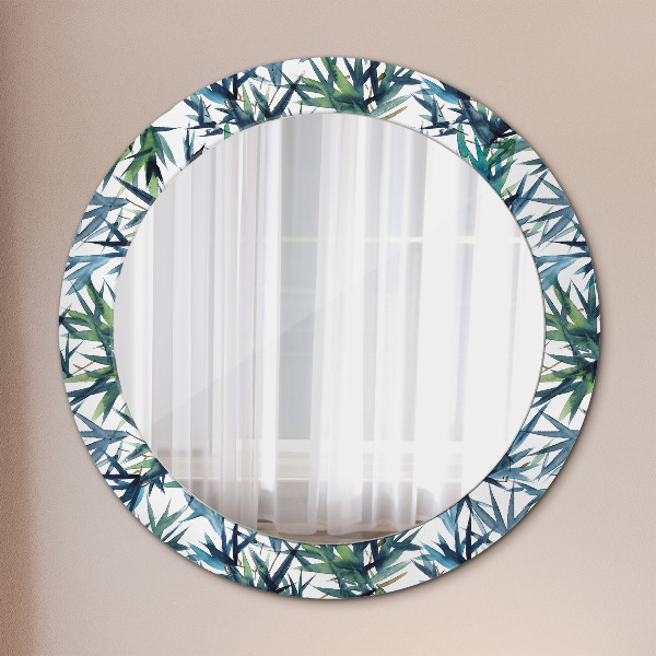 Round mirror frame with print Blue palm trees