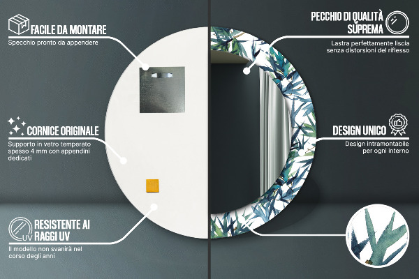 Round mirror frame with print Blue palm trees