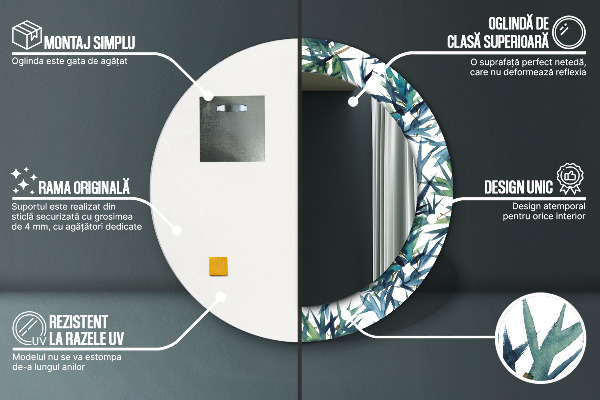 Round mirror frame with print Blue palm trees