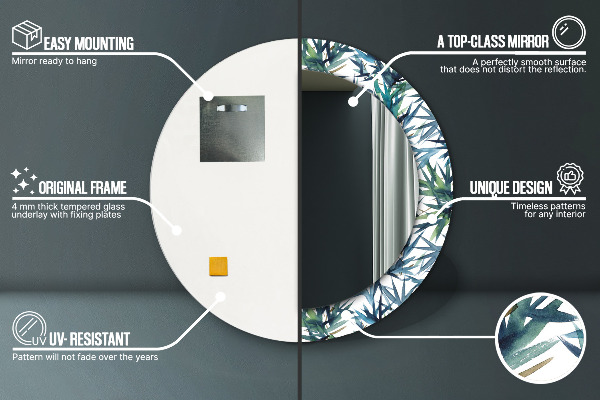 Round mirror frame with print Blue palm trees