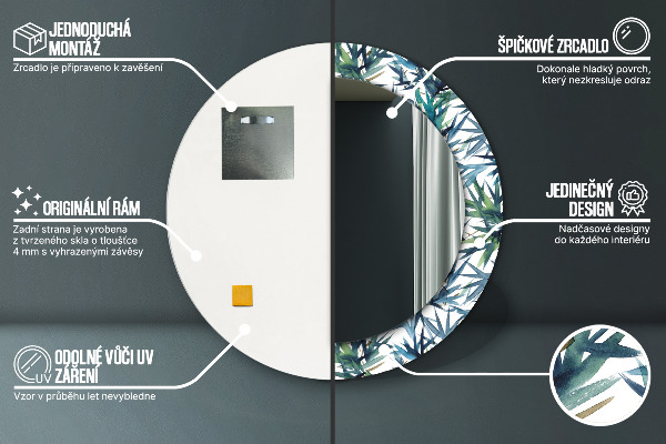 Round mirror frame with print Blue palm trees