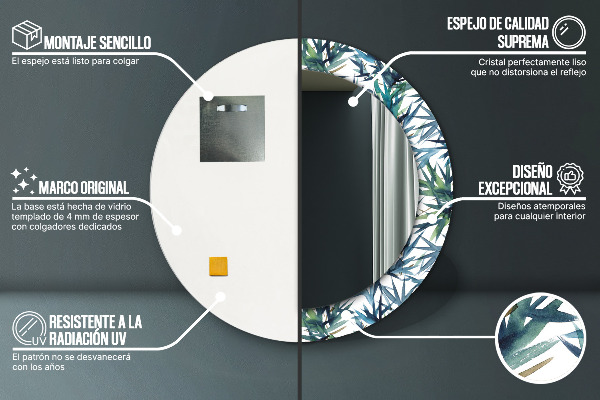 Round mirror frame with print Blue palm trees