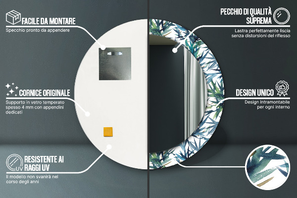 Round mirror frame with print Blue palm trees