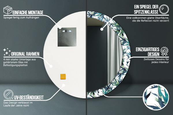 Round mirror frame with print Blue palm trees