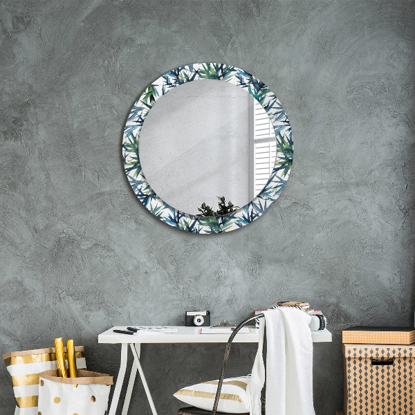Round mirror frame with print Blue palm trees