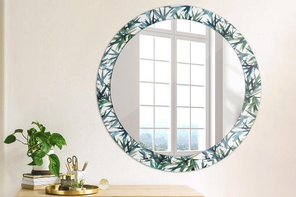 Round mirror frame with print Blue palm trees