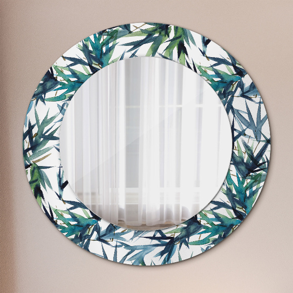 Round mirror frame with print Blue palm trees