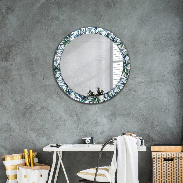 Round mirror frame with print Blue palm trees
