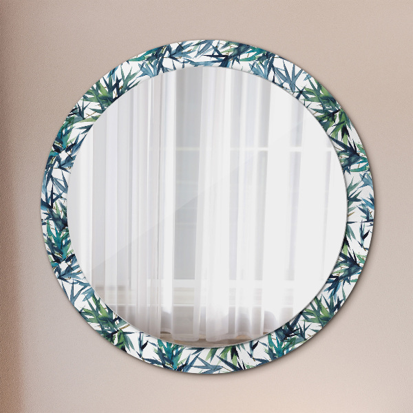 Round mirror frame with print Blue palm trees
