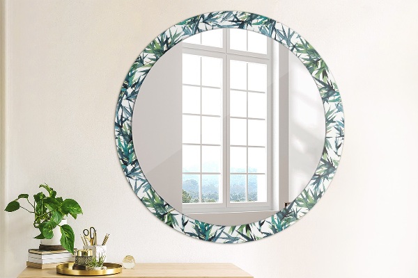 Round mirror frame with print Blue palm trees
