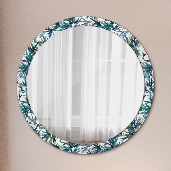 Round mirror frame with print Blue palm trees