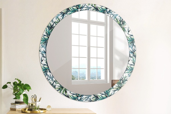 Round mirror frame with print Blue palm trees