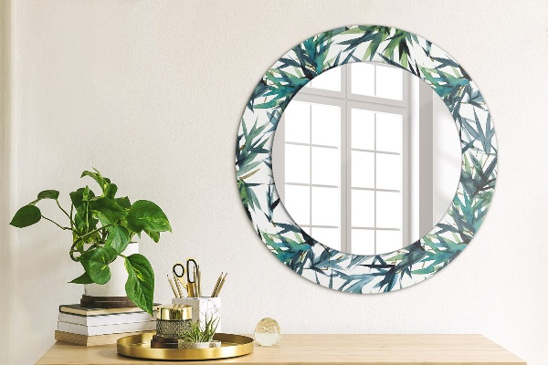 Round mirror frame with print Blue palm trees
