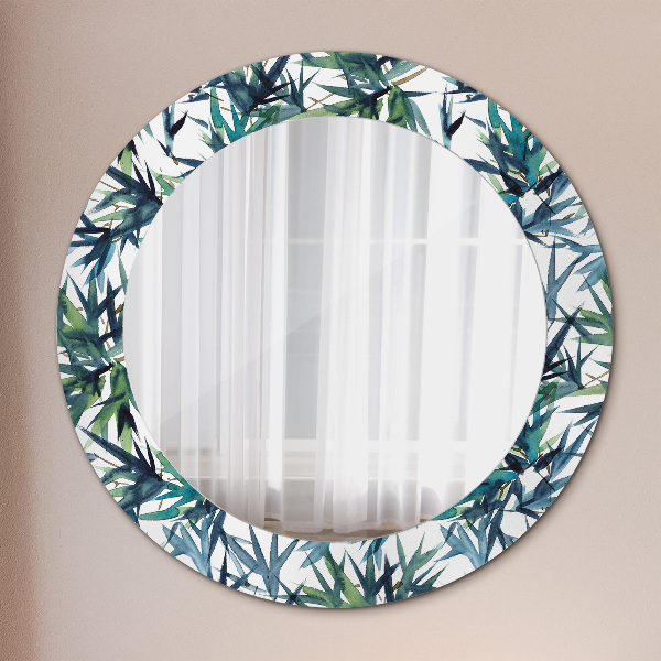 Round mirror frame with print Blue palm trees