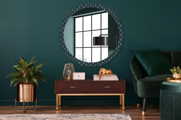 Round mirror frame with print Floral pattern