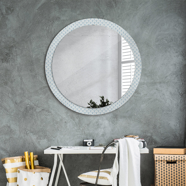 Round mirror frame with print Japanese retro