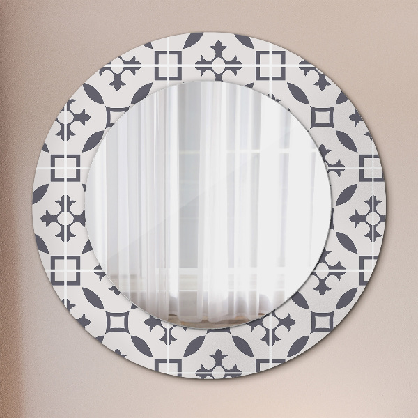Round mirror frame with print Antique tiles