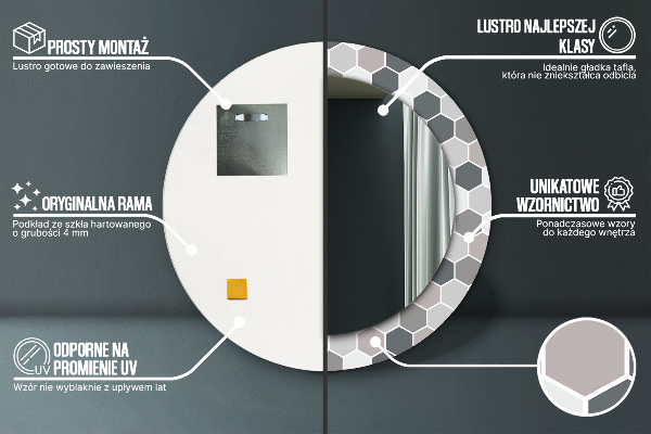Round mirror frame with print Hexagonal pattern