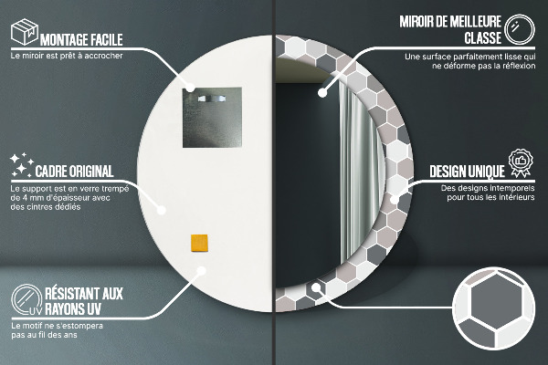 Round mirror frame with print Hexagonal pattern