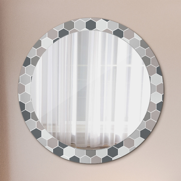 Round mirror frame with print Hexagonal pattern