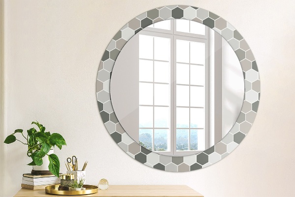 Round mirror frame with print Hexagonal pattern