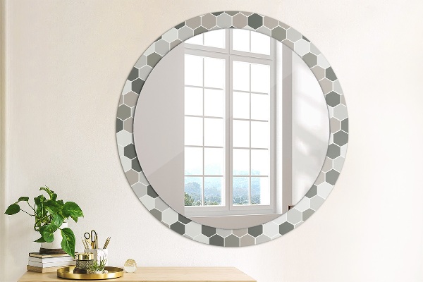 Round mirror frame with print Hexagonal pattern