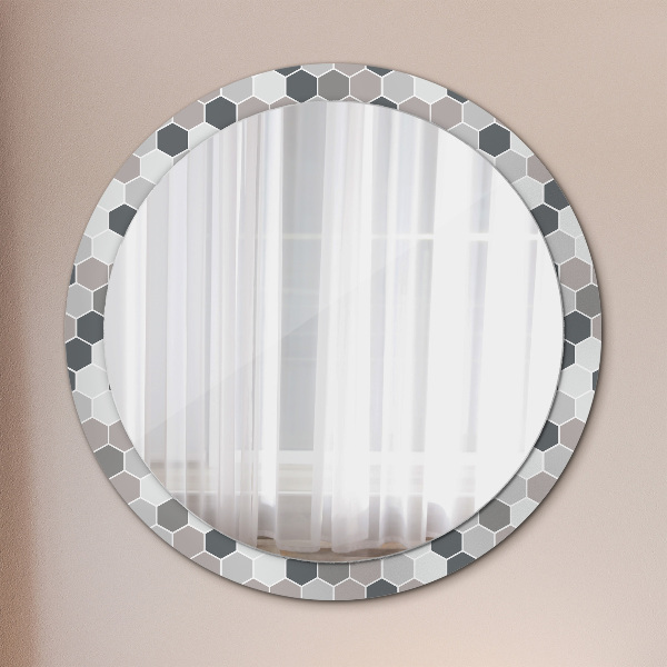 Round mirror frame with print Hexagonal pattern